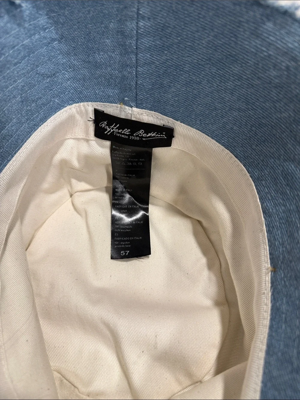 Light Blue Denim Bucket Hat with Braided Tan Leather Band